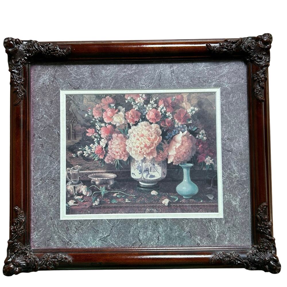 Vintage Ornated Hand Carved Wooden Frame Painting Drawing Mirror MCM 16x13”